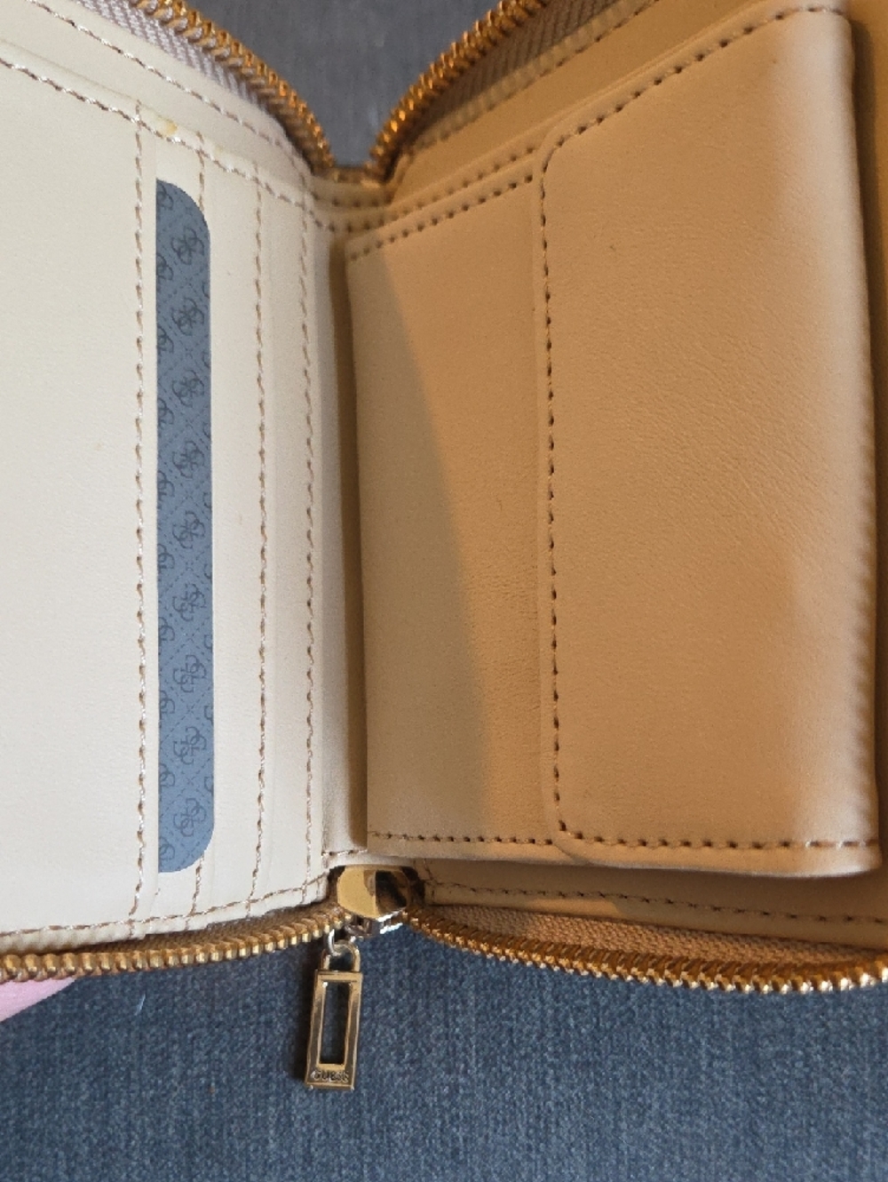GUESS Taupe Monogram Zip Wallet with Gold Logo - Picture 5 of 8